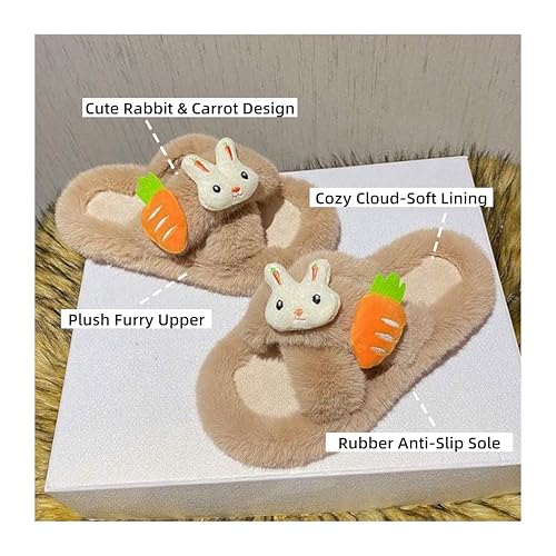 Women's Cute Rabbit & Carrot Fuzzy Plush Slippers-Trendy Cozy Home/Outdoor Slip-Ons with Soft Lining & Stable Heel4