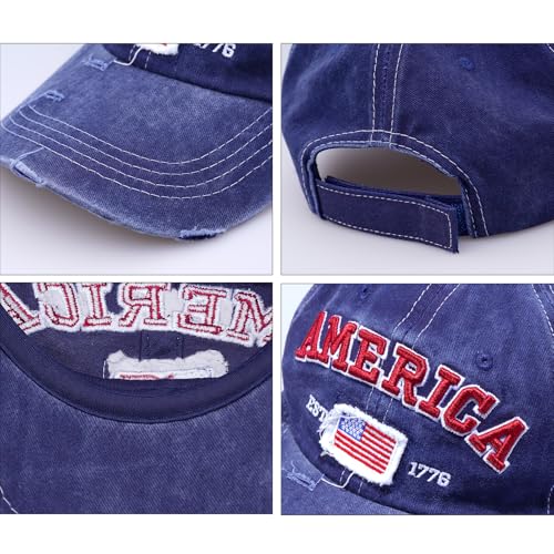 Image of USA American Flag Hat for Men Women Patriotic Fourth of July Baseball Cap Adjustable Dark Blue