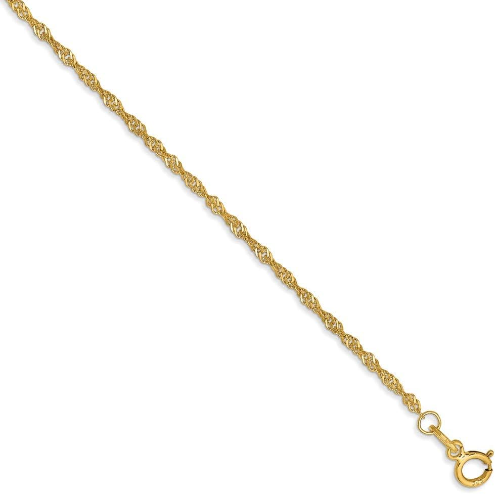 14K Yellow Gold 1.4mm Singapore Chain Anklet