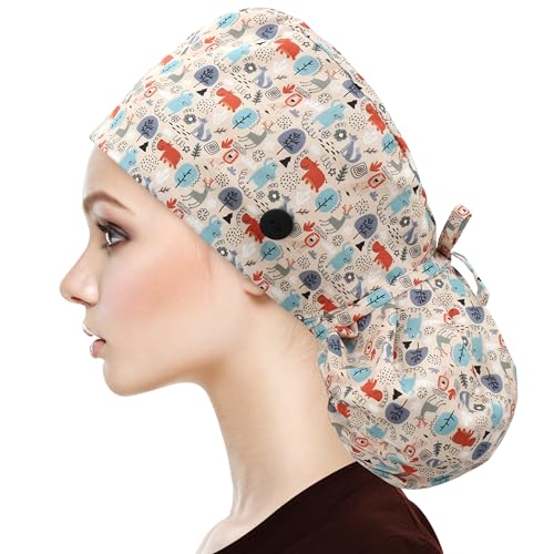 Image of QBA Adjustable Working Cap with Button, Satin-Lined Hat, Cotton Working Hat Sweatband, Elastic Tie Back Hats Unisex