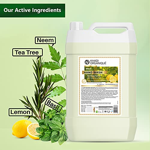 Image of Khadi Organique Hand Wash Advanced Lemon & Organic Neem Anti Bacterial Hand Wash For Best Ever Protection | Cleanses | Moisturizes Dermatologically Tested (5 L)