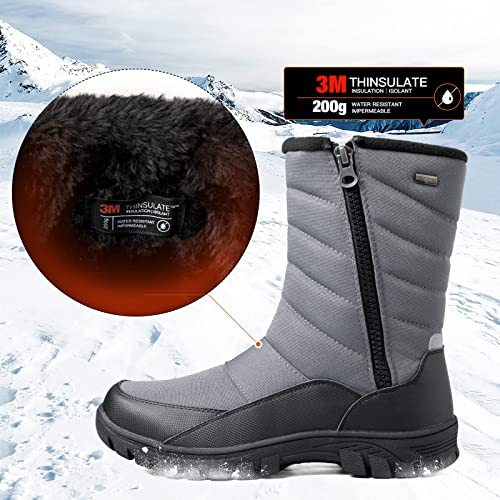 mysoft Mens Winter Snow Boots Waterproof Insulated Mid-Calf Hiking Boot Fur Lined Warm Outdoor Tall Shoes Lightweight2