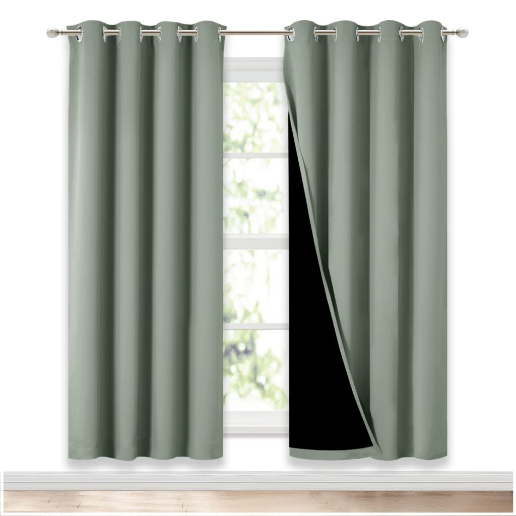 NICETOWN 100% Blackout Window Curtain Panels, Full Light Blocking Drapes with Black Liner for Nursery, 72-inch Drop Thermal Insulated Draperies (
