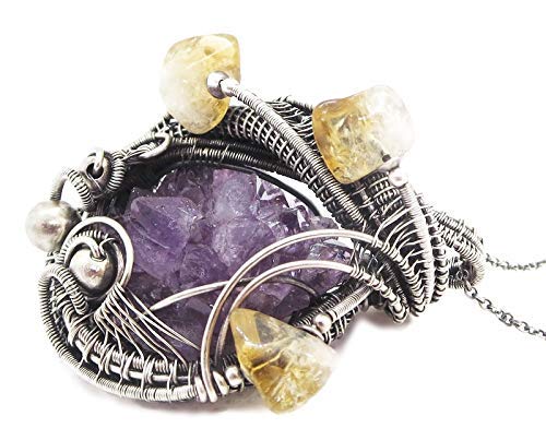 Miniatura 7 de Amethyst Stalactite Tip Druzy Wire-Wrapped Pendant Necklace in Sterling Silver with Citrine
