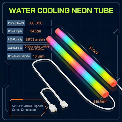 Image of ZORBES ARGB Soft Light Strip 34.5cm with 35 LEDs, Addressable RGB LED Lighting, 3-Pin 5V Sync Connector & Extension Cable, Dual Diffused Silicone Tube, Programmable 16.8M Colors, DIY PC Case Lighting