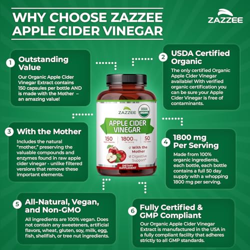 Zazzee USDA Organic Apple Cider Vinegar Capsules