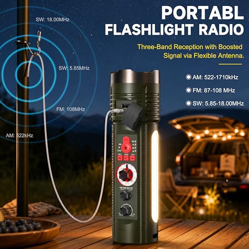 Image of Emergency Crank Radio with AM /FM /SW, Portable Flashlight Radio | Bluetooth Speaker,Warning Light,Reading Lamp,SOS Alarm,with Emegrency Bracelet,Thermal Blanket