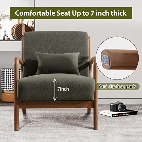 Inzoy Mid Century Modern Accent Chair With Wood Frame, Upholstered Living Room Chairs With Waist Cushion, Reading Armchair For Bedroom Sunroom thumb #4