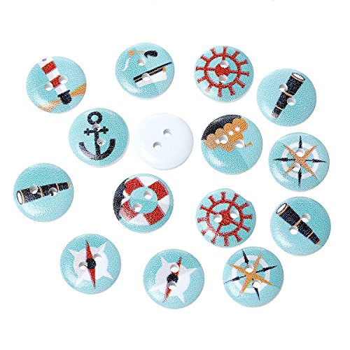 SiAura Material  100 unidades de botones redondos de madera para scrapbooking, 15 mm, aleatorios, 2 agujeros, para coser, hacer manualidades y decorar