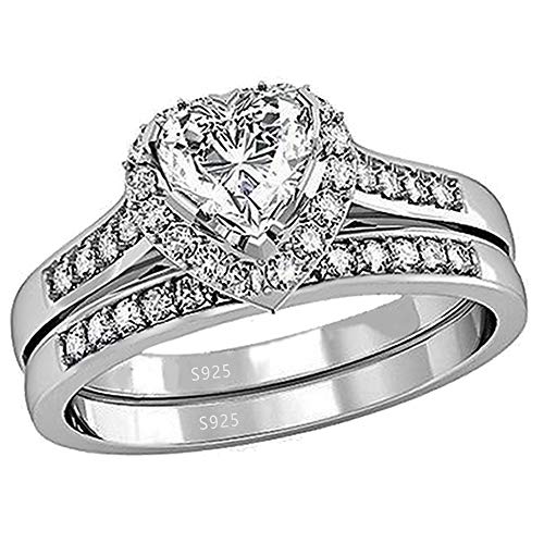 MABELLA Cubic Zirconia Heart Promise Rings Wedding Band Engagement Ring Bridal Sets 925 Sterling Silver