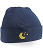 Moon and Stars Embroidered Beanie Hat | Celestial Night Sky Winter Cap for Kids Black #1