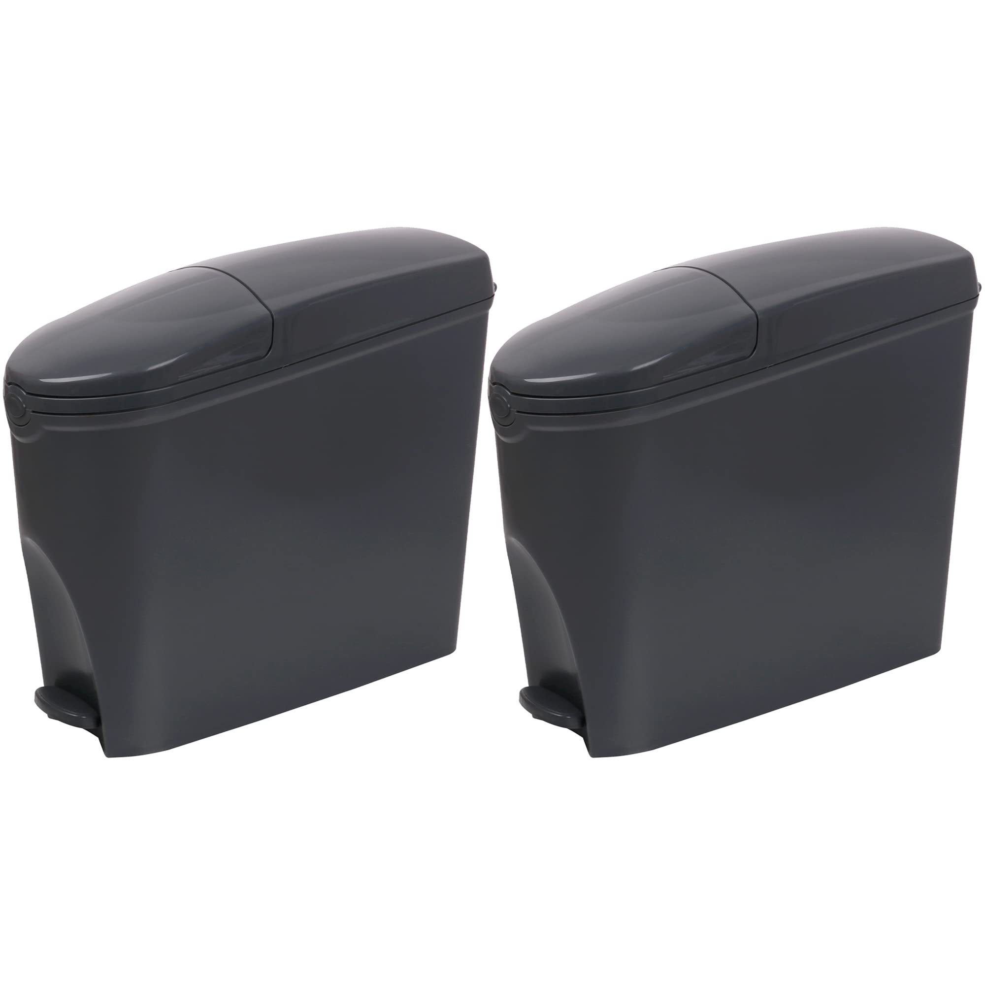 Sanitary Bin 20L Slimline Washrooms Toilets Hygienic Disposal Pedal Container Bins for Female Ladies And Baby Hygiene Products x 2-20 litres Grey