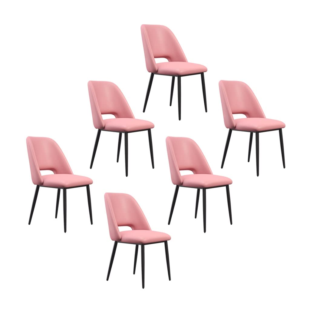 SJIALEN Kitchen Dining Chairs Set of 6, Black Legs Lounge Meeting Office Computer Chair PU Leather Living Room Side Chair Kitchen Chair (Color : Pink)