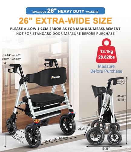 Image of Heavy-Duty Walkers for Seniors with seat,450Lb Bariatric Rollator Walker