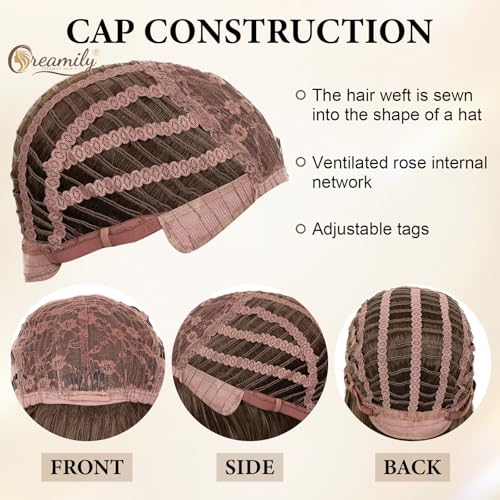 Image of Creamily Wig for Women Full Head, Short Hair Wig Brown Mix Blonde,Straight Girls Hair Wig Full Head Highlights,Natural Wigs with Bangs for Cosplay Daily Use