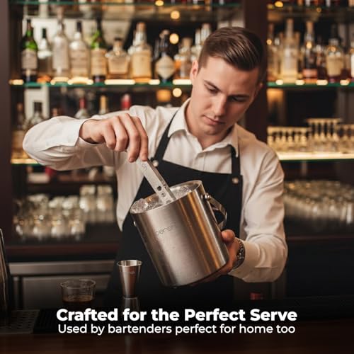 Image of O' Holic by Perch Ice Bucket Trio Stainless Steel - Double Wall Ice Bucket 1.5 Litre with Lid, Ice Tongs & 30 /60 ml Jigger | Insulated Cocktail Barware for Home, Parties & Gifting