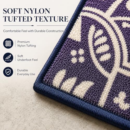 Image of Matz&More Tiles Arabesque Floor Mat | 40x60 CM | Navy Blue | Nylon Tufted Gel Baking Anti-Slip | Doormat for Home Entrance, Kitchen & Bedroom