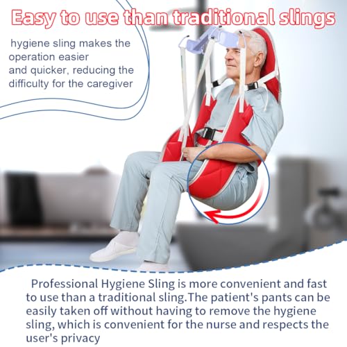 EZ Assistive Hebegurt für Toilettengang, geteiltes Bein-Design mit Kopfstütze – Patientenlifter-Hebegurt, rot mit Kopfstütze, Tragkraft 500 Pfund (ca. 230 kg) (M)