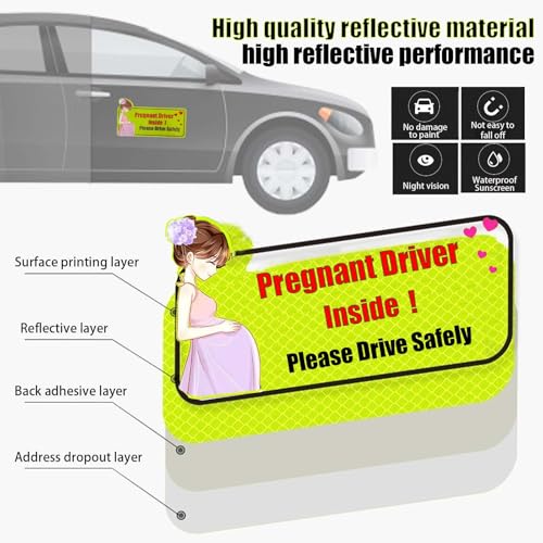 Image of SoarExcelyyPregnant Driver Magnet for Car - 10.6 inchx5.7 inch Reflective Magnetic Safety Sign, Waterproof, Reusable, Strong Adhesive, Car Accessories for Pregnant Drivers