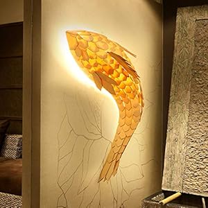 INJUICY Appliques de Type Bougeoir en Bois de Poisson, Applique Murale Art de Carpe Japonaise pour Salon Modèle Chambre Magasin Hôtel Villa Restaurant Salle de Mariage Décor (Longueur: 120 cm)