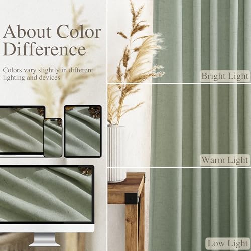 Image of Nanspring Desert Sage Linen Curtains 84 Inch Length 2 Panels Set for Living Room Rod Pocket Back Tab Light Filtering Window Drapes for Bedroom Dining Room Protect Privacy Modern Farmhouse Decor 52x84