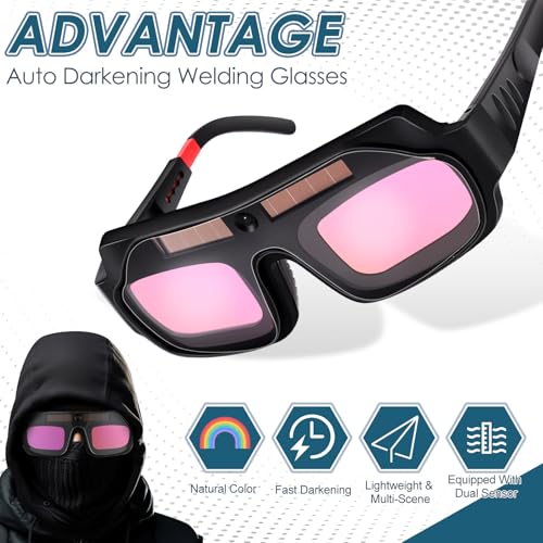 Image of Tellegloww 1 Set Auto Darkening Welding Glasses with Replacement Lenses, Solar Welding Goggles for Tig Mig Mma Plasma Cutting