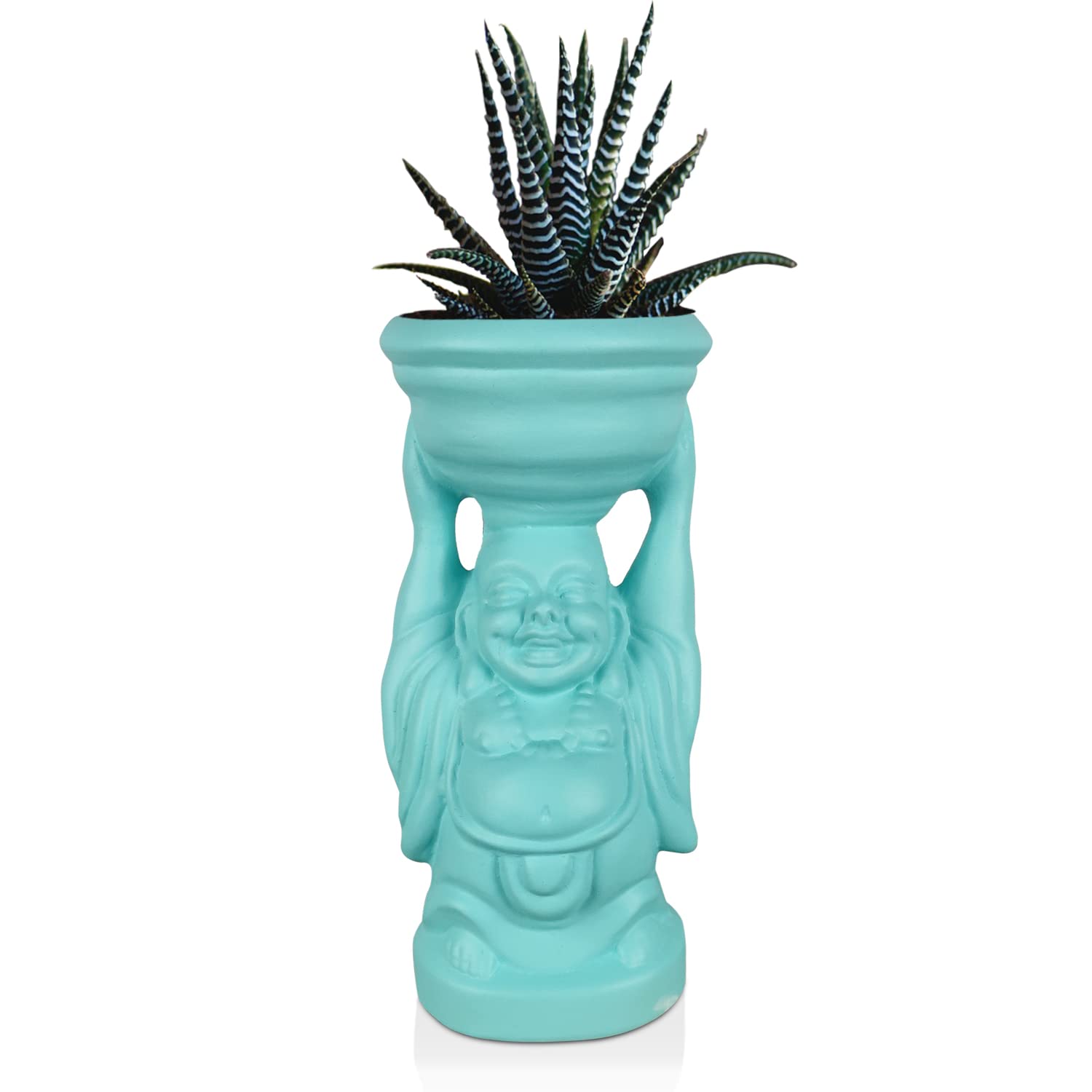 Laughing Buddha Ceramic Planter - White Gold -6 Laughing Buddha Ceramic Planter - White Gold -6