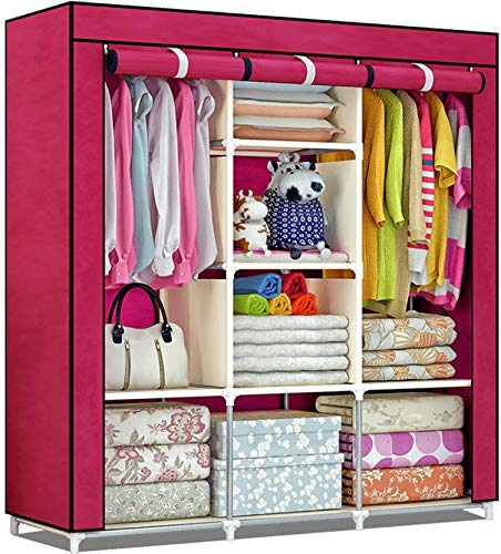 Image of Fancy & Portable Collapsible Clothes Closet - Maroon | Durable & Sturdy Multipurpose Wardrobe Organizer for Home & Bedroom | DIY Almirah with Modern Design | Aluminium - 175 x 45 Cm