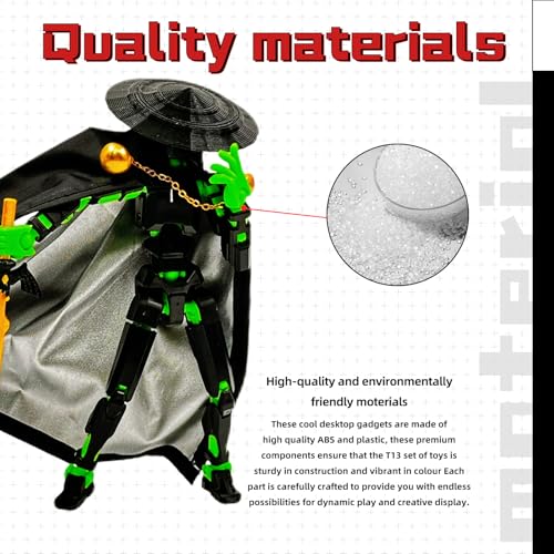 Image of Assembly Completed Lucky 13 Action Figures, Titan 13 Action Figure,3D Printed T13 Action Figure Multi-Jointed Movable, Dummy Hand Painted Figure, Desktop Decorations Game Gifts, (A-Black Green)