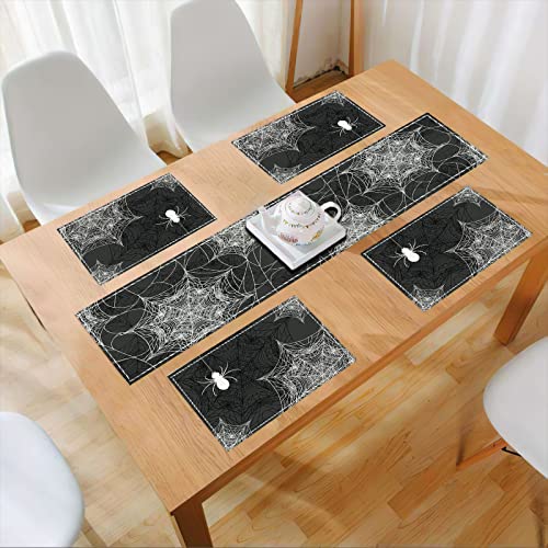Procida Halloween Spider Web Grey Placemats Set Of 4, 12 X 18 Inch Fall Autumn Table Placemats Waterproof Washable For Seasonal Holiday Party Dining Decoration #TOP2