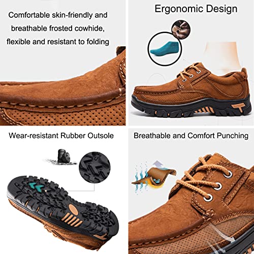 Men's Leather Classic Non-Slip Walking Loafers,Casual Lightweight Breathable Soft Comfort Outdoor Slip On Hiking Sneaker4