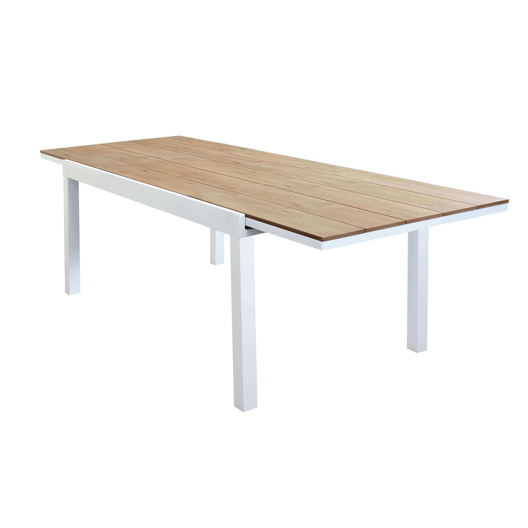 Set Tavolo Giardino Rettangolare Allungabile 200/300x100 Cm Con 8 Sedie In Alluminio Bianco E Textilene, Design Moderno E Resistente