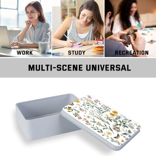 Image of Metal Tin Box with Lid for Game Cards Home Organizer Candles Keys Crafts Storage - Equipped with 4 Magnetic Cord Clips，Flowers and Butterflies