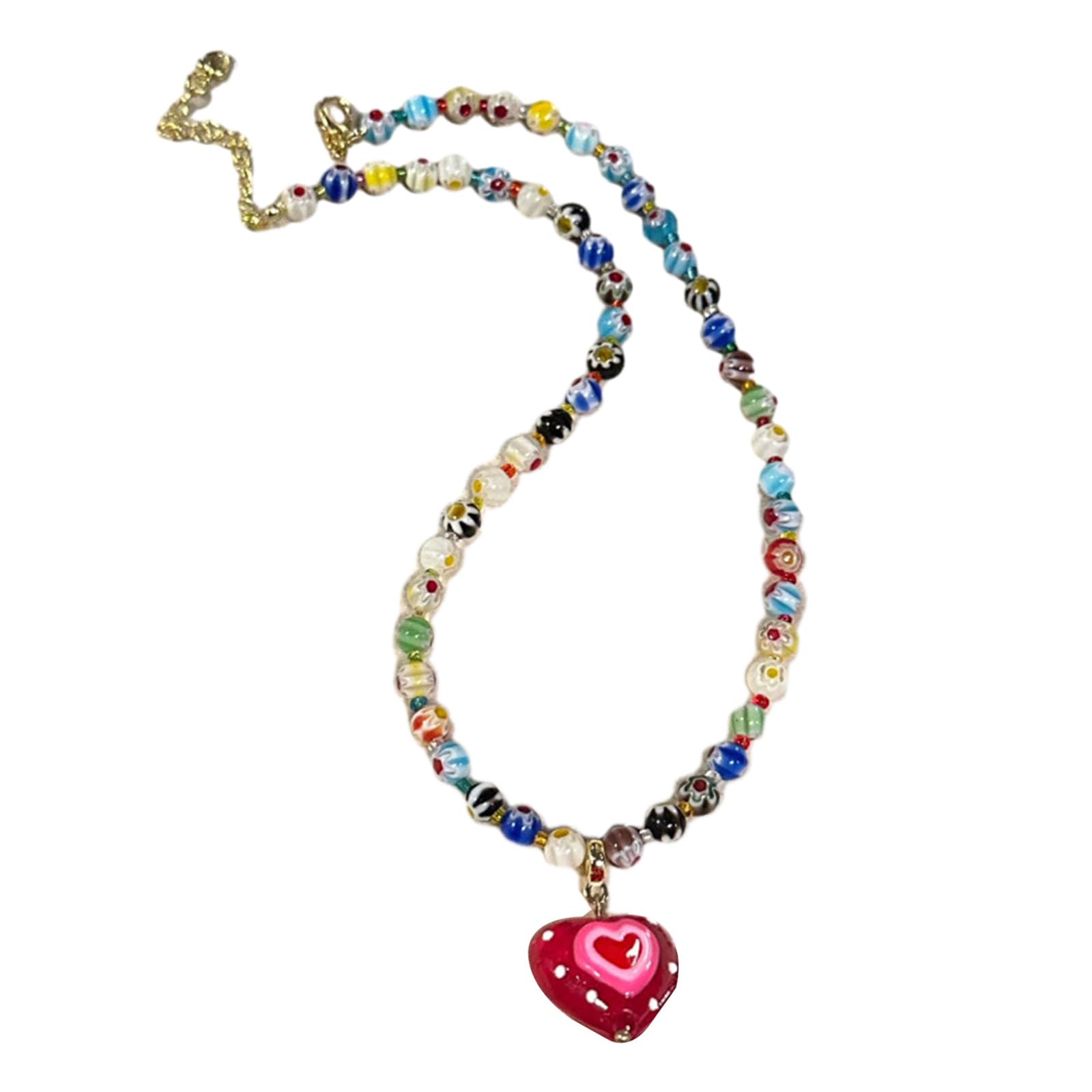 Montesy Bohemian Beaded Coloured Glaze Round Beads Necklace Colored Seed Bead Short Necklace Love Necklace Jewelry
