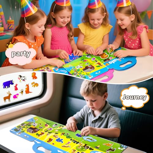 Image of Reusable Sticker Books for Toddlers 1-3, Puffy Stickers Book for Kids Ages 2-4, Toddler Travel Essential Activities Toys for Boys Girls Birthday Christmas - Animal, Ocean and Insect (3 Set)