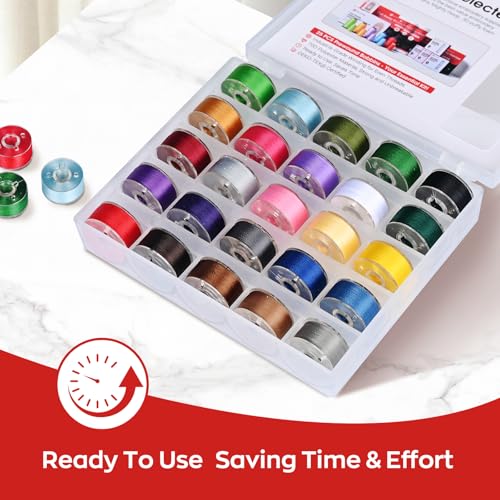 Image of Poolin Prewound Bobbins Richword Selected 25PCS Colors Size A, Plastic Sided, 70D /2(60WT) Polyester Bobbin Thread for Single Needle Embroidery and Sewing Machine
