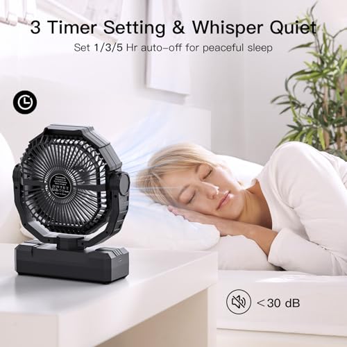 FRIZCOL 3-in-1 Camping Fan - Portable Fans Rechargeable - 48000mAh Battery Powered Fan with Light & Remote for Indoor, Outdoor, Tent, Travel, Fishing, Jobsite, Gifts for Men Dad Him - Black by FRIZCOL - Image 4