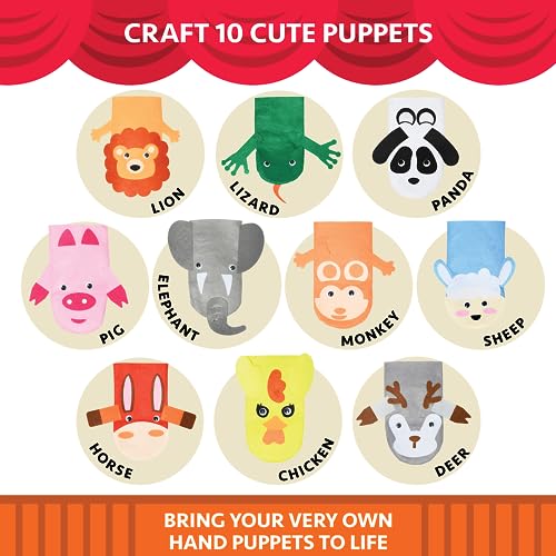 Kool Krafts Hand Puppet Kit - Make Your Own Animal Puppets - 10 Felt Puppets - Simple Step By Step Instructions - Art Craft thumb #5