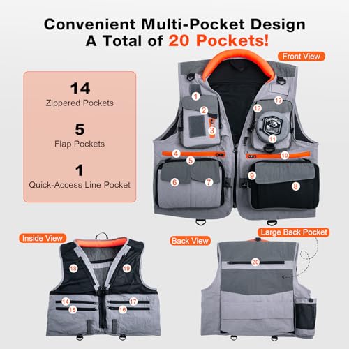 Image of Goture Fishing Vest,Lightweight Breathable Nylon Fly Fishing Vest for Men and Women,20 Pockets Vests for Outdoor Activities
