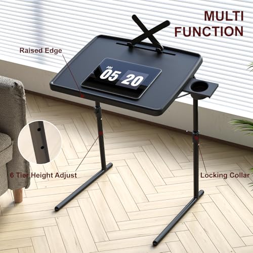 Image of Max TV Tray Table, Large TV Dinner Tray for Eating, Adjustable Folding Laptop Table with Book Stand, Cup Holder & Tablet Slot, Folding Table with 6 Height & 3 Tilt Angle Adjustments (Black)