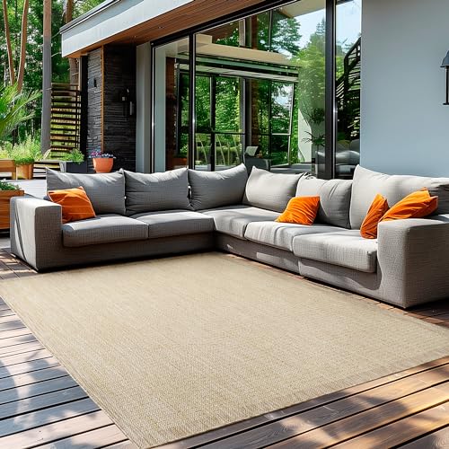 Teppium Outdoor tapijt, weerbestendig, eenkleurig, plat weefsel, keukentapijt, balkon, tuin, terras, kleur: beige, afmetingen: 240 x 340 cm