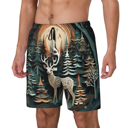 Christmas Deer Built-in Compression Lining Men's Double Swim Trunks Shorts Beach Shorts with Two Pockets2