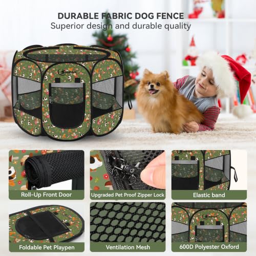 Image of Siedihit Dog Playpen, Medium Dogs Tent Crates Cage Indoor /Outdoor, Portable Pop Up Dog Kennel Playpen with Carrying Case for Dogs /Cats /Rabbits, Removable Zipper Top(Cottagecore, Medium)