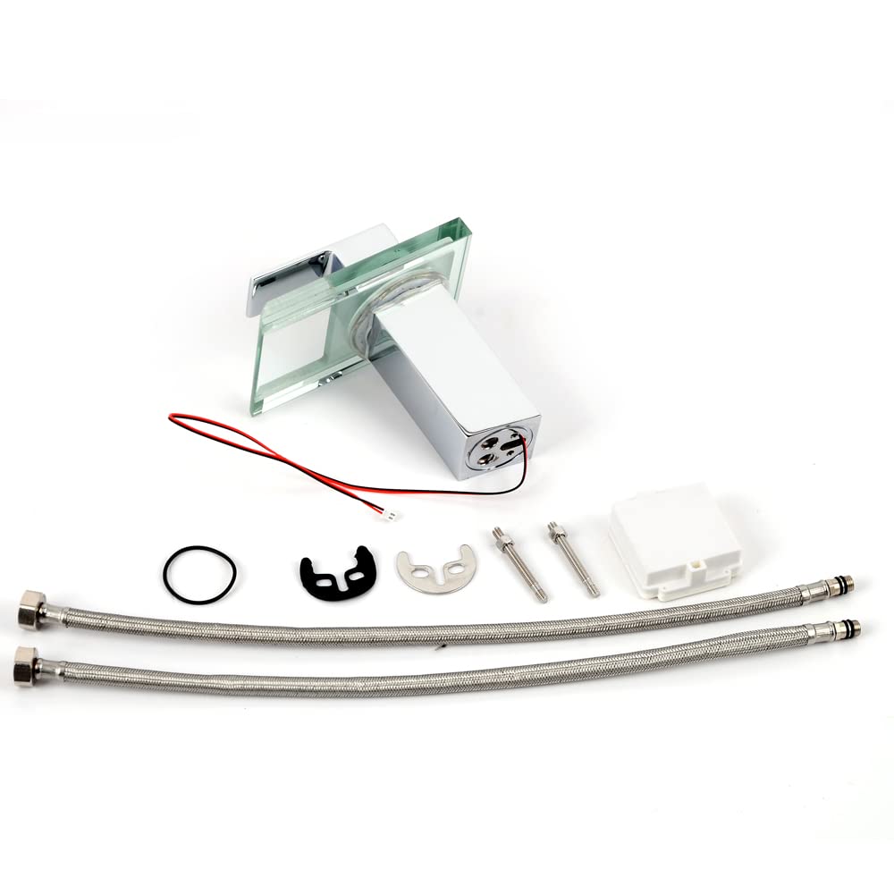 Robinet LED en verre lumineux Cascade Robinet RVB Robinet d'évier Robinet de lavabo Mitigeur de salle de bain en verre éclairé Salle de bain 3 changements de couleur