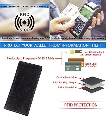 Image of RFID Blocking Mens Genuine leather Bifold Long Wallet