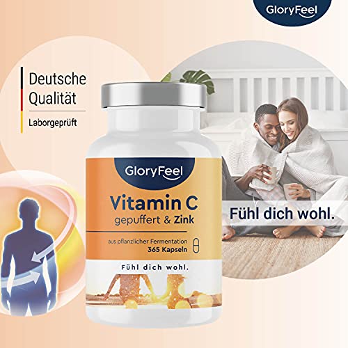 Vitamine C + Zink Supplement, Vitamine C 500 mg + 10 mg Zink, 365 Vegan Capsules, Vitamine C Gebufferd met Calcium… - Image 5