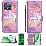 Kinetijy Case Compatible for Oukitel P1 Phone Case Flip Cover [with Tempered Glass Screen Protector][RFID Blocking][Gold Glitter+Luminous] LPT-DJS