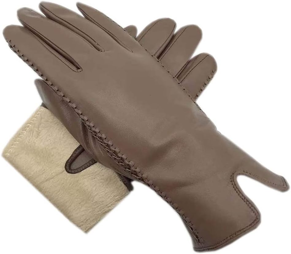 冬の女性の手首の手袋完全に裏打ちされた手袋カーキサーマルレザードライビンググローブ