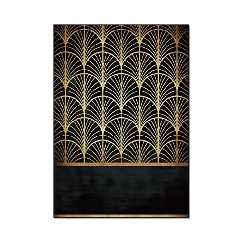 makeups69 In- & Outdoor Teppich kurzflor rutschfest,Vintage schwarzgoldene Fächerform, waschbarer Teppich Junge mädchen…