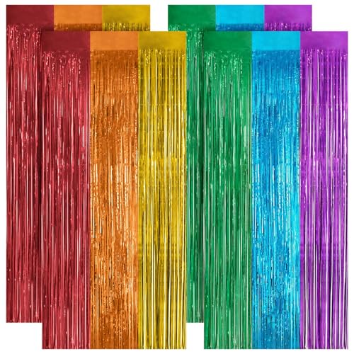OFFCUP Rideau Métallique de Frange Multicolor, 4pcs Rideau à Franges AluminiumBrillant, 1m x 2m Rideaux à Franges Brillant pour Décoration Fête Mariage...